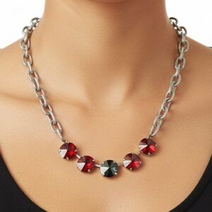 Sabika S12 Red & Black Crystal Chain Link Necklace New w/ Tags